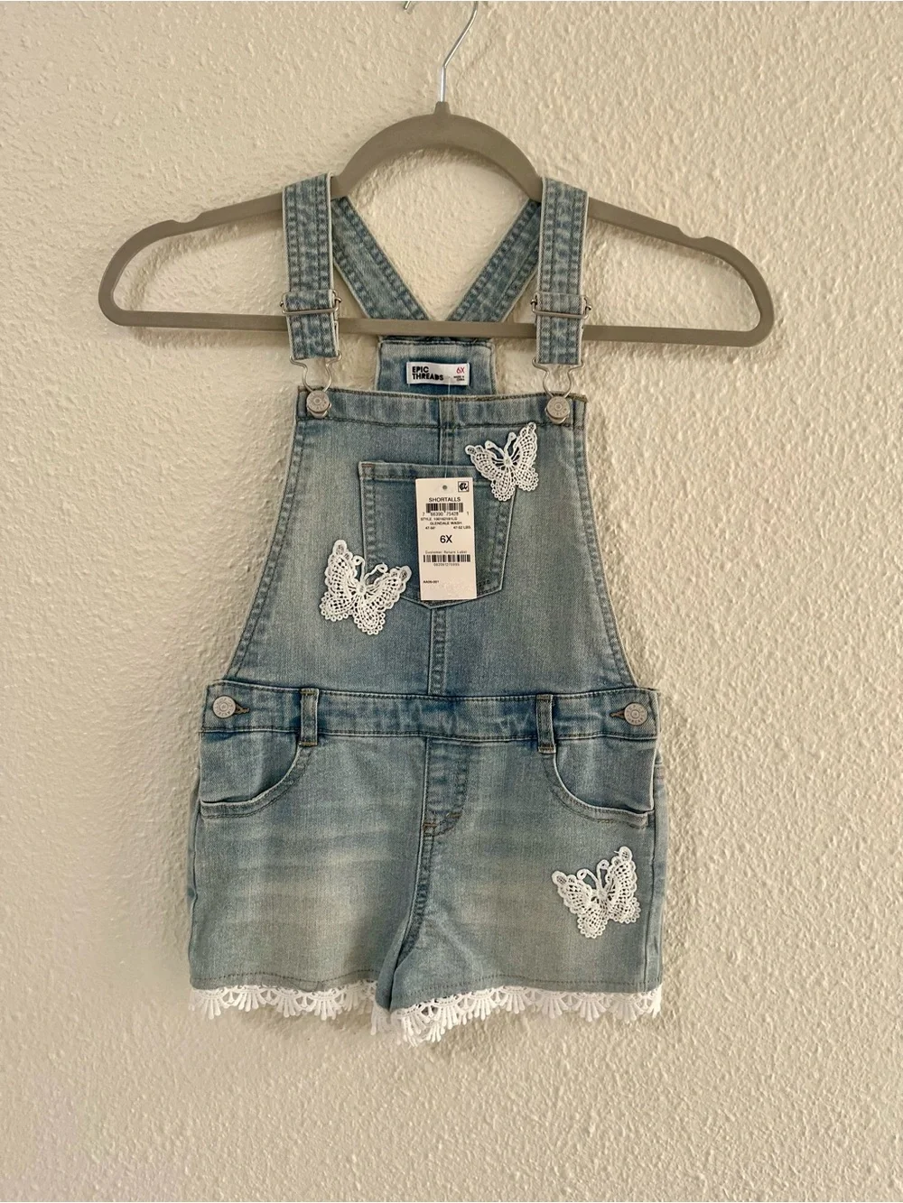 NWT Epic Threads Denim Butterfly Short Overalls